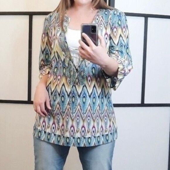 Vix by Paula Hermanny Beaded Kaftan Swim Cover Up Top Sheer Blouse, Women’s M - Picture 12 of 12